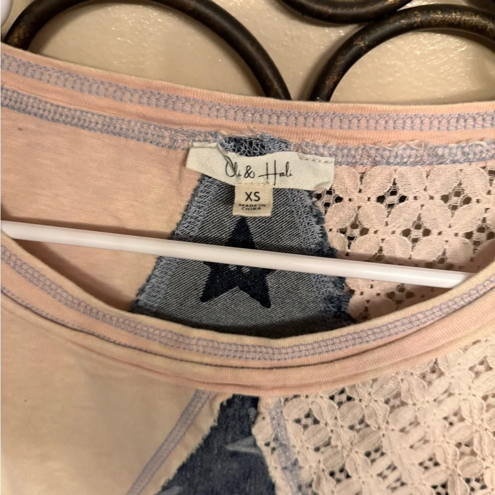 Oli & Hali Pink and Blue Star Patchwork Top - Picture 2 of 2